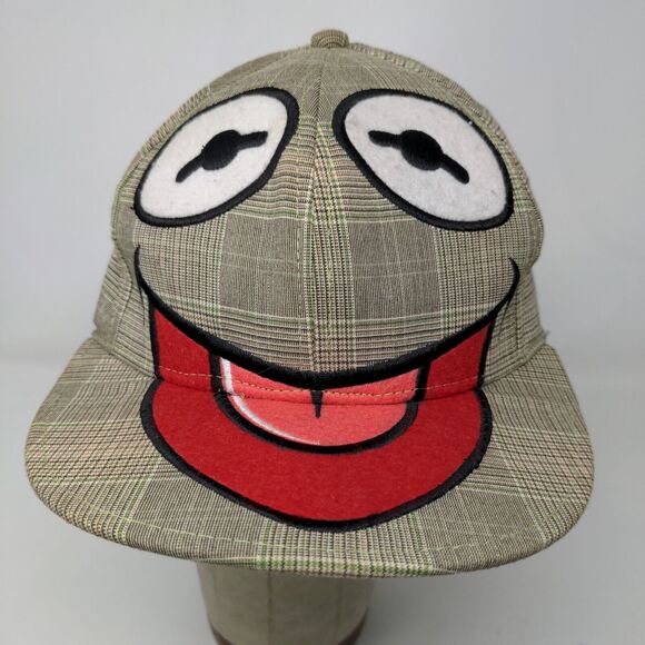 The Muppets Men's Fitted Hat Stretch Kermit the Frog Gray Plaid Poly Blend - Picture 3 of 10